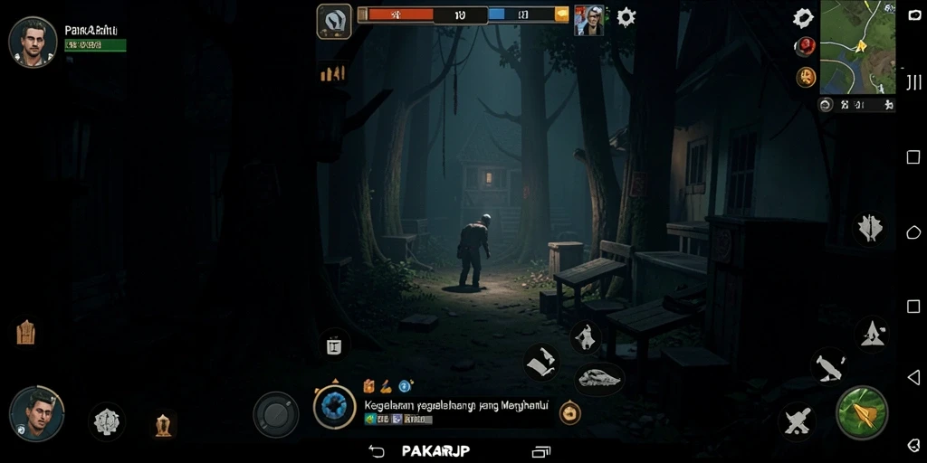 Tangkapan layar PAKARJP menampilkan suasana menakutkan selama gameplay.