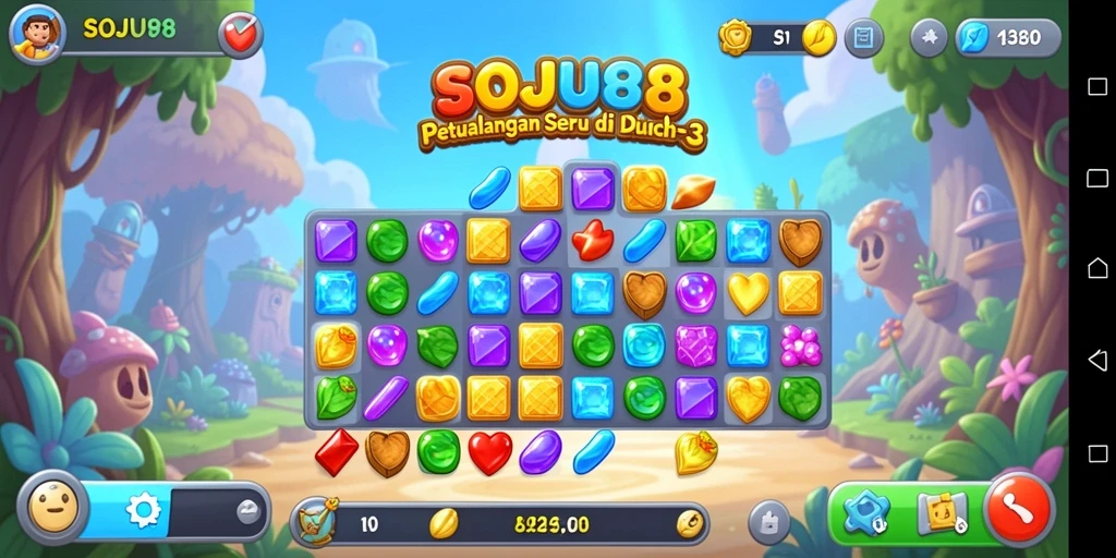 Screenshot gameplay SOJU88 yang menunjukkan keseruan mencocokkan buah-buahan.