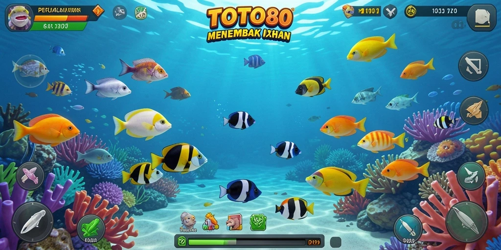 Screenshot gameplay TOTO80 yang menunjukkan aksi menembak ikan.